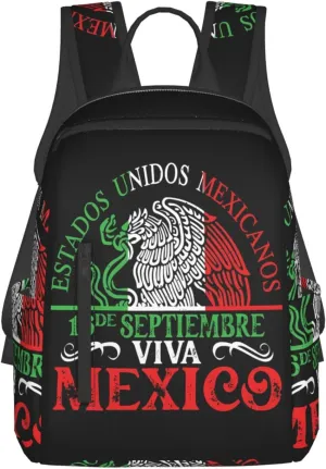 Mexico Pride Independence Day Travel Backpacks Casual Laptop Backpack Sport Rucksack Large Capacity Daypack Multi-Pockets Adjustable Strap Bag for Working Hiking