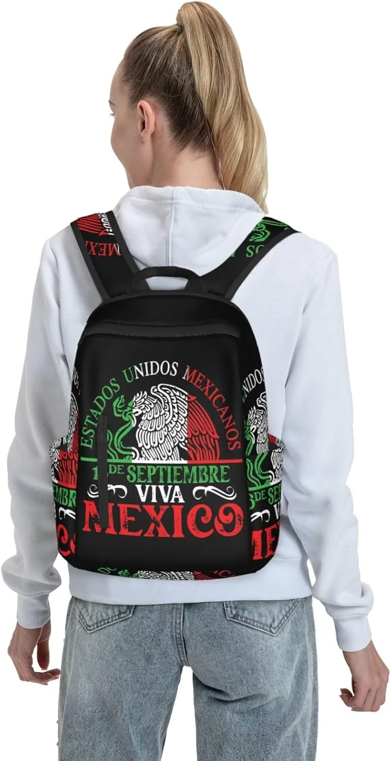 Mexico Pride Independence Day Travel Backpacks Casual Laptop Backpack Sport Rucksack Large Capacity Daypack Multi-Pockets Adjustable Strap Bag for Working Hiking