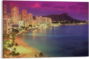 Miami Cityscape Wall Art Decoration - Miami Beach Night View Canvas Art Poster and Wall Art Picture Print Modern Family Bedroom Decor Posters 12x18inch(30x45cm)