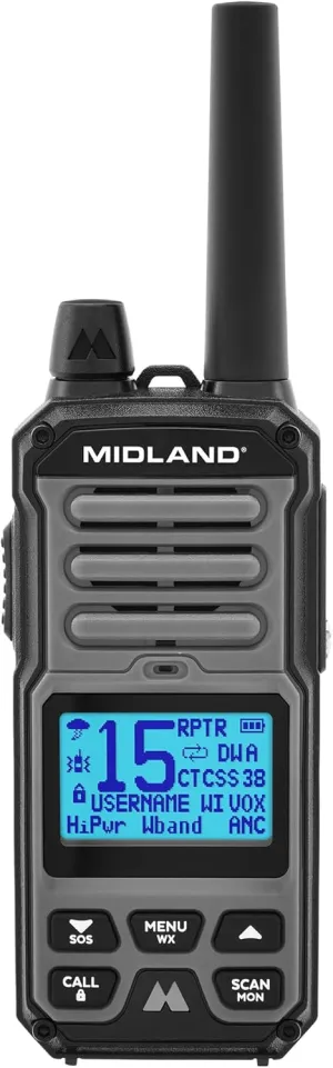 Midland GXT67 PRO GMRS Radio - Two-Way Midland Walkie Talkie - Repeater Capable, IP67 Waterproof, Active Noise Canceling, Hands-Free Operation, 99 Channels, 16-Hour Battery