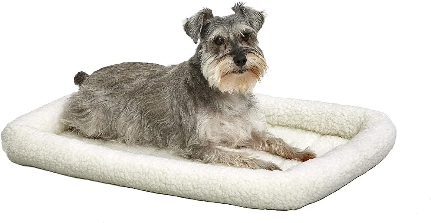 MidWest Homes for Pets 30L-Inch White Fleece Dog Bed or Cat Bed w/ Comfortable Bolster, Ideal for Medium Dog Breeds & Fits a 30-Inch Dog Crate, Easy Maintenance Machine Wash & Dry, 1-Year Warranty, Model:40230
