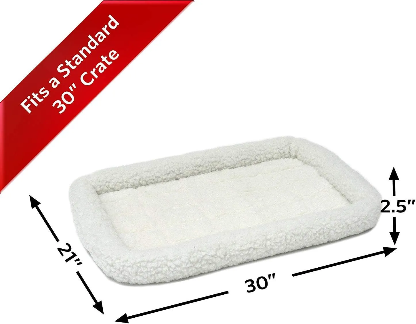 MidWest Homes for Pets 30L-Inch White Fleece Dog Bed or Cat Bed w/ Comfortable Bolster, Ideal for Medium Dog Breeds & Fits a 30-Inch Dog Crate, Easy Maintenance Machine Wash & Dry, 1-Year Warranty, Model:40230