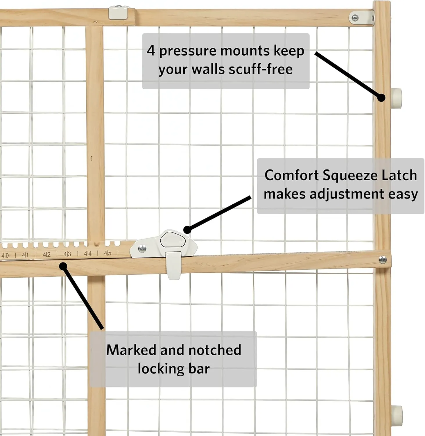 MidWest Homes for Pets Wire Mesh Pet Safety Gate, Pressure Mounted Dog Gate Measures 24 Inches Tall & Expands to 27-41.5 Inches Wide, Natural Wood & White Powder Coated Wire Mesh