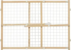 MidWest Homes for Pets Wire Mesh Pet Safety Gate, Pressure Mounted Dog Gate Measures 24 Inches Tall & Expands to 27-41.5 Inches Wide, Natural Wood & White Powder Coated Wire Mesh