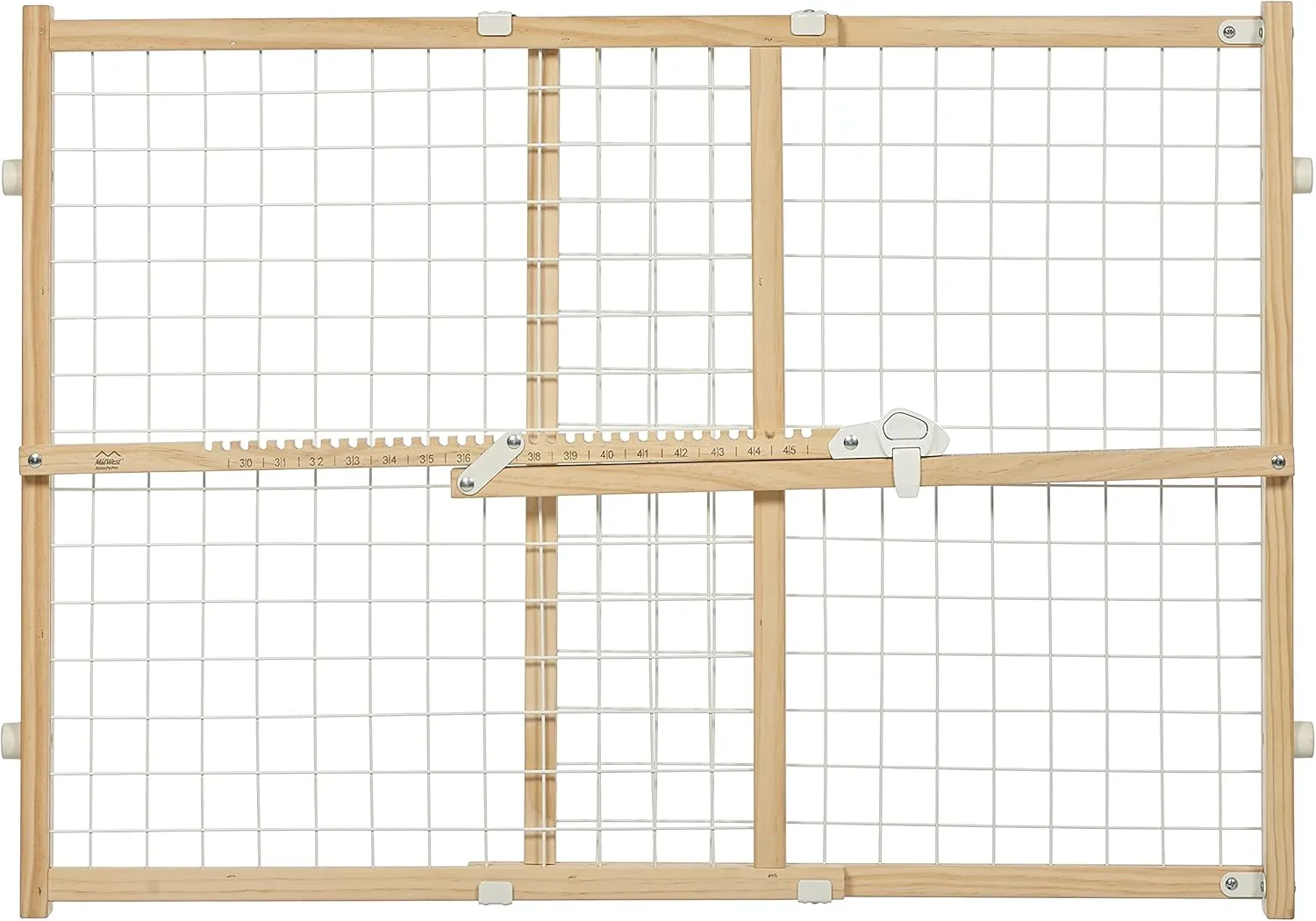 MidWest Homes for Pets Wire Mesh Pet Safety Gate, Pressure Mounted Dog Gate Measures 24 Inches Tall & Expands to 27-41.5 Inches Wide, Natural Wood & White Powder Coated Wire Mesh