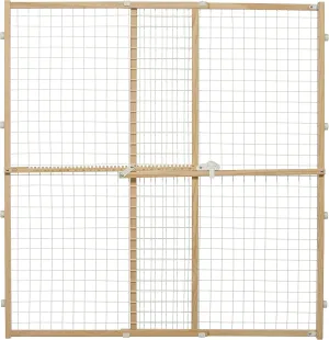 MidWest Homes for Pets Wire Mesh Pet Safety Gate, Pressure Mounted Dog Gate Measures 44 Inches Tall & Expands to 29-50 Inches Wide, Natural Wood & White Powder Coated Wire Mesh
