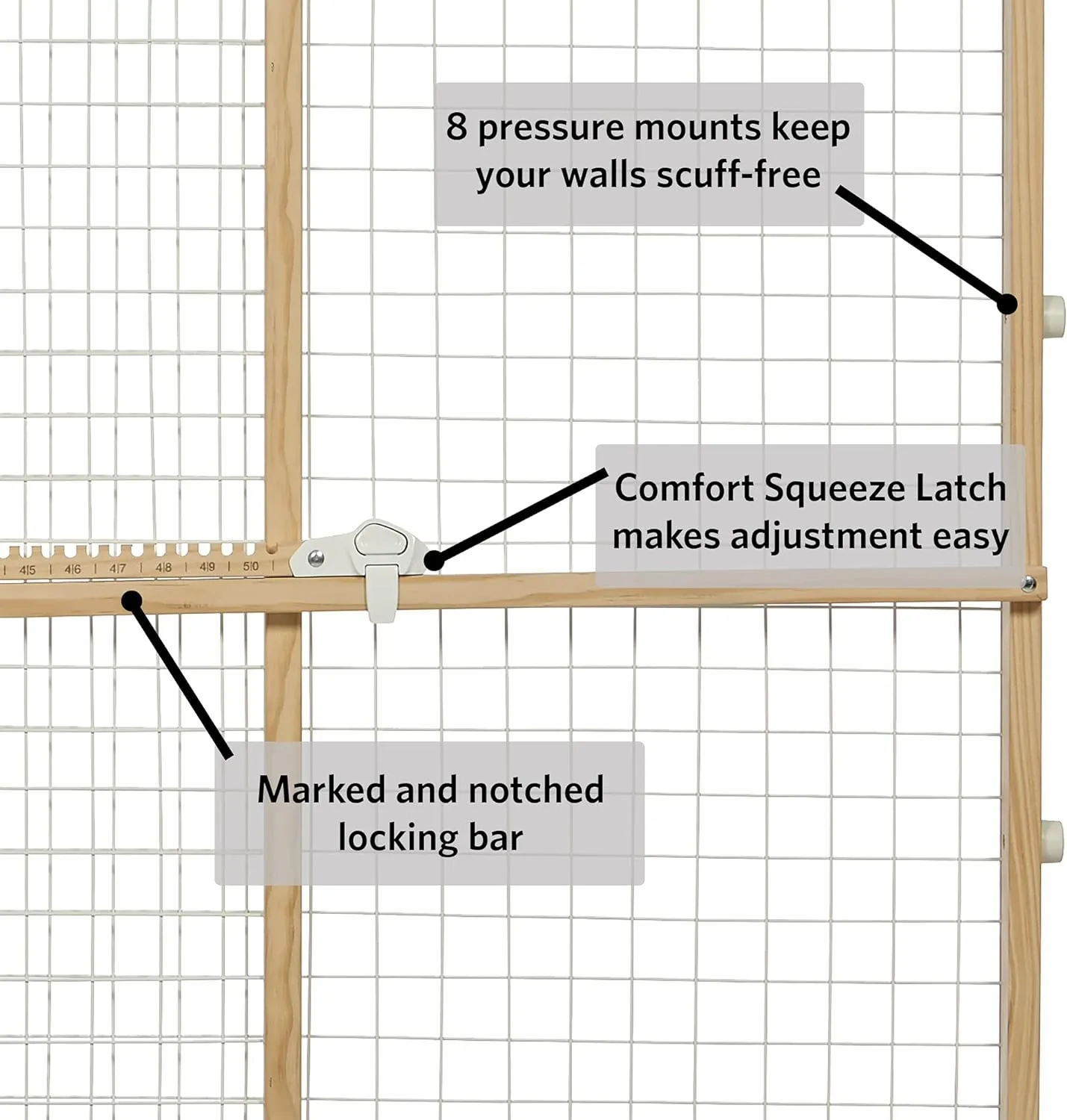 MidWest Homes for Pets Wire Mesh Pet Safety Gate, Pressure Mounted Dog Gate Measures 44 Inches Tall & Expands to 29-50 Inches Wide, Natural Wood & White Powder Coated Wire Mesh