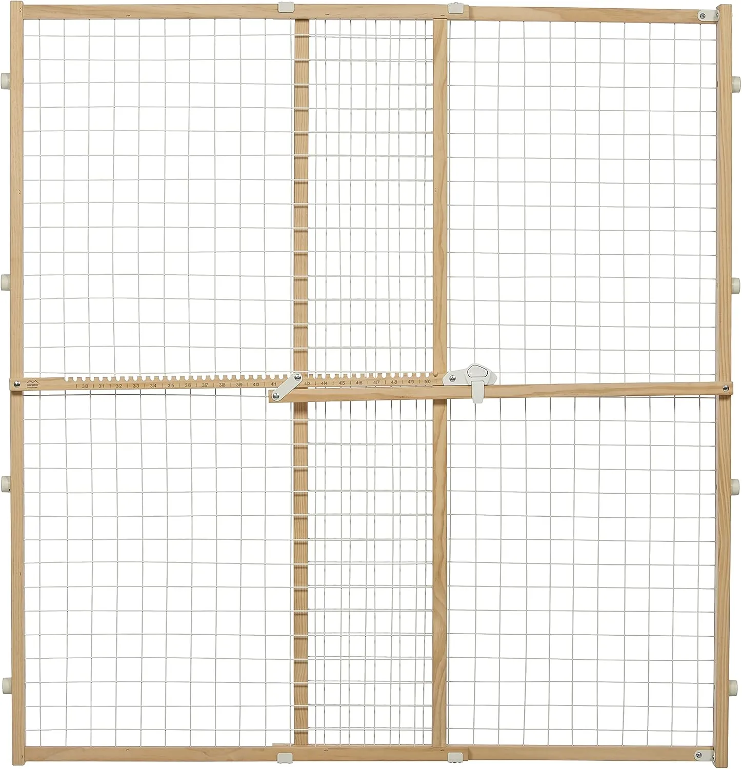 MidWest Homes for Pets Wire Mesh Pet Safety Gate, Pressure Mounted Dog Gate Measures 44 Inches Tall & Expands to 29-50 Inches Wide, Natural Wood & White Powder Coated Wire Mesh