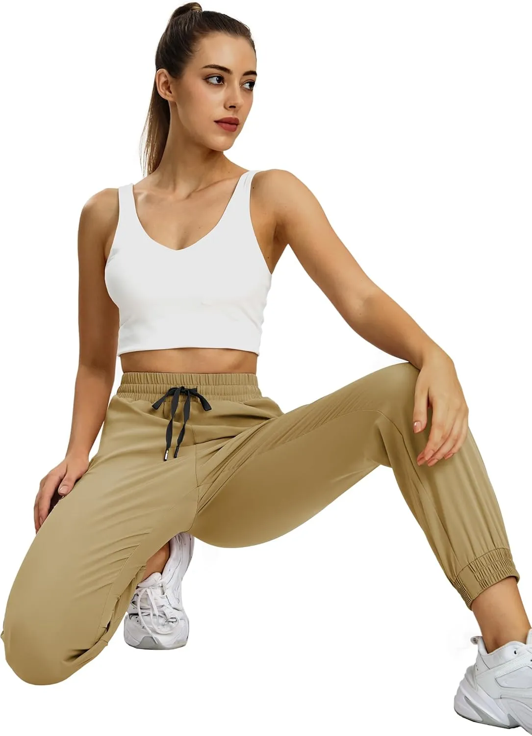 MIER Women's Lightweight Jogger Pants with Zipper Pockets Running Athletic Hiking Travel Drawstring Pants, Quick Dry