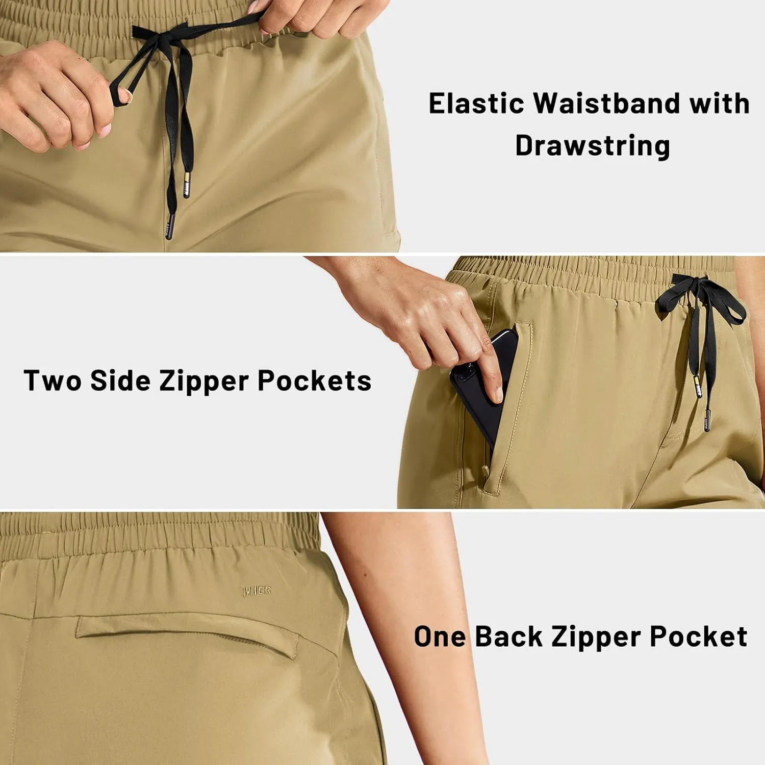 MIER Women's Lightweight Jogger Pants with Zipper Pockets Running Athletic Hiking Travel Drawstring Pants, Quick Dry