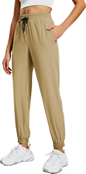 MIER Women's Lightweight Jogger Pants with Zipper Pockets Running Athletic Hiking Travel Drawstring Pants, Quick Dry