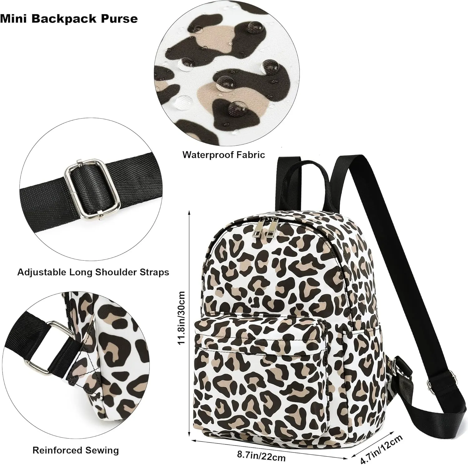 Mini Backpack for Women Girls, Small Backpack Purse for Teens Kids School Travel (Leopard)