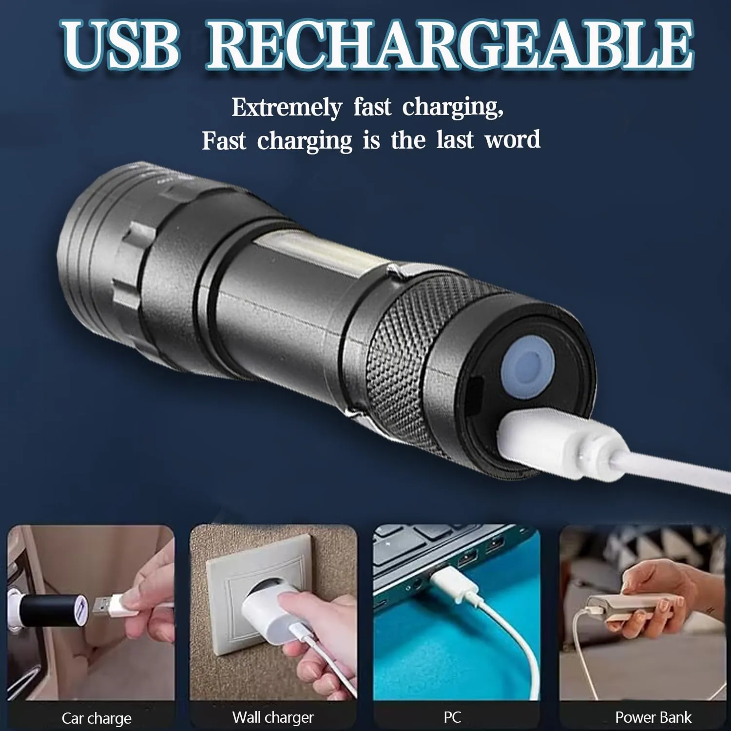 Mini flashlights Zoom Small Torch USB Charging Flashlights COB Sidelight 3 Modes Portable Light Handheld Work Light (10 Pack)