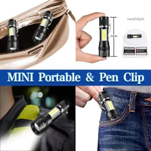 Mini flashlights Zoom Small Torch USB Charging Flashlights COB Sidelight 3 Modes Portable Light Handheld Work Light (10 Pack)