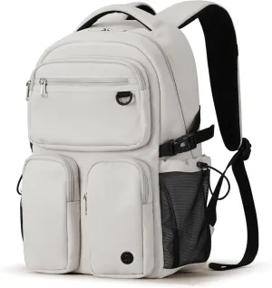 Mixi Travel Laptop Backpack, Lightweight Durable School Bookbag Men Woman 15.6" Computer Bag, Water Resistant Outdoor Hiking Backpacks With Multifunction Pockets, 17 Inch, Beige