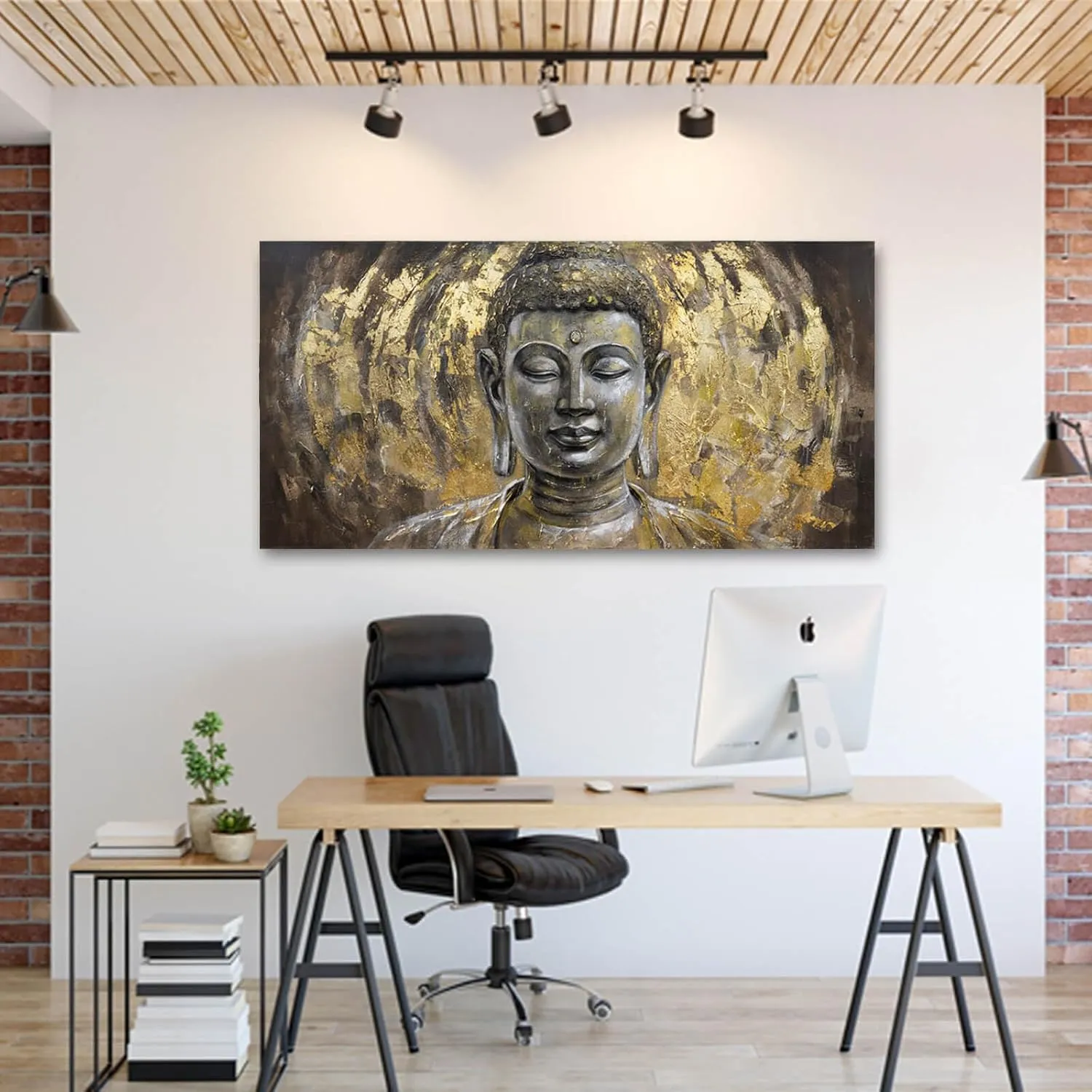 MLART99 Canvas Wall Art Gold Portrait Artwork Buddha Painting Living Room Grey Pictures Art Wall Decor for Bedroom Aesthetic 24x48 Inch Ready to Hang