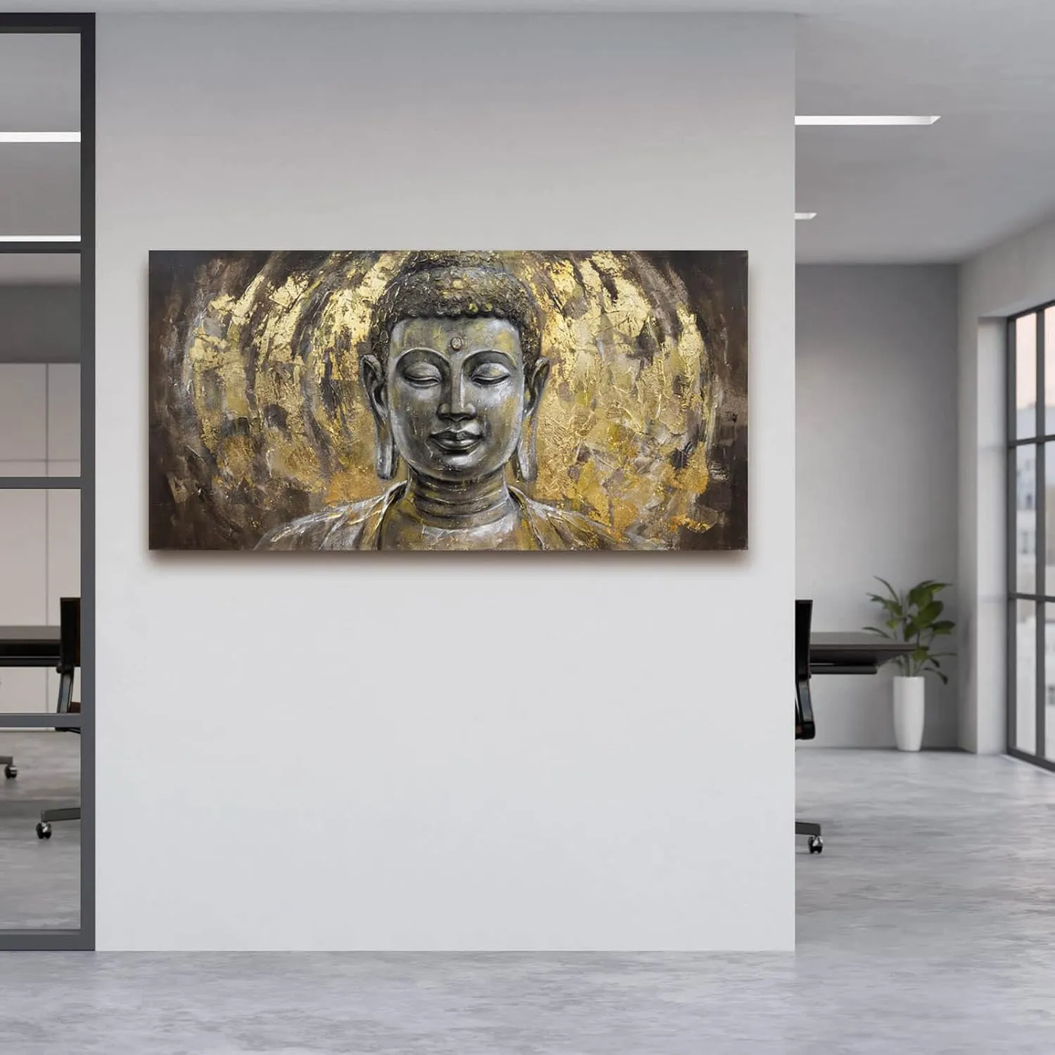 MLART99 Canvas Wall Art Gold Portrait Artwork Buddha Painting Living Room Grey Pictures Art Wall Decor for Bedroom Aesthetic 24x48 Inch Ready to Hang