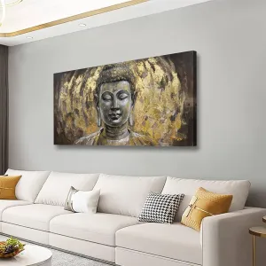 MLART99 Canvas Wall Art Gold Portrait Artwork Buddha Painting Living Room Grey Pictures Art Wall Decor for Bedroom Aesthetic 24x48 Inch Ready to Hang
