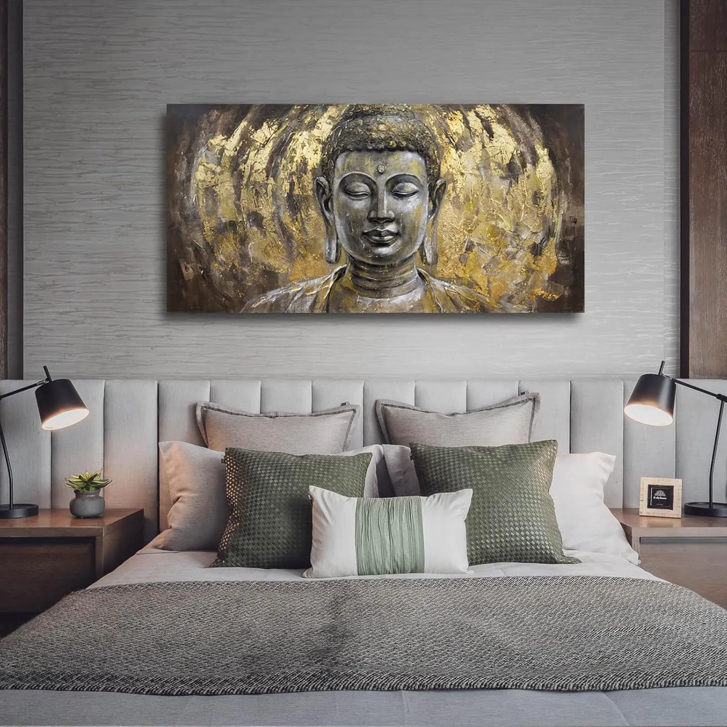 MLART99 Canvas Wall Art Gold Portrait Artwork Buddha Painting Living Room Grey Pictures Art Wall Decor for Bedroom Aesthetic 24x48 Inch Ready to Hang
