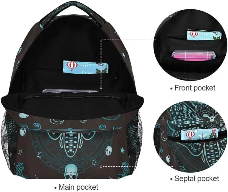 MNSRUU School Backpack Butterfly Skull Mysticism College Knapsack Laptop Rucksack Business Travel Computer Bookbags for Adult Teen One Size