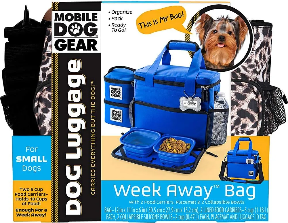 Mobile Dog Gear Week Away Dog Travel Bag (12"x6"x11", Black) - Includes 2 Pet Food Storage Containers   2 Collapsible Dog Water Bowls - Airline Approved Dog Travel Accessories, Great for Weekend Trips