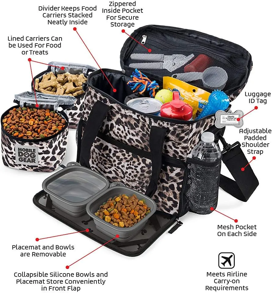 Mobile Dog Gear Week Away Dog Travel Bag (12"x6"x11", Black) - Includes 2 Pet Food Storage Containers   2 Collapsible Dog Water Bowls - Airline Approved Dog Travel Accessories, Great for Weekend Trips