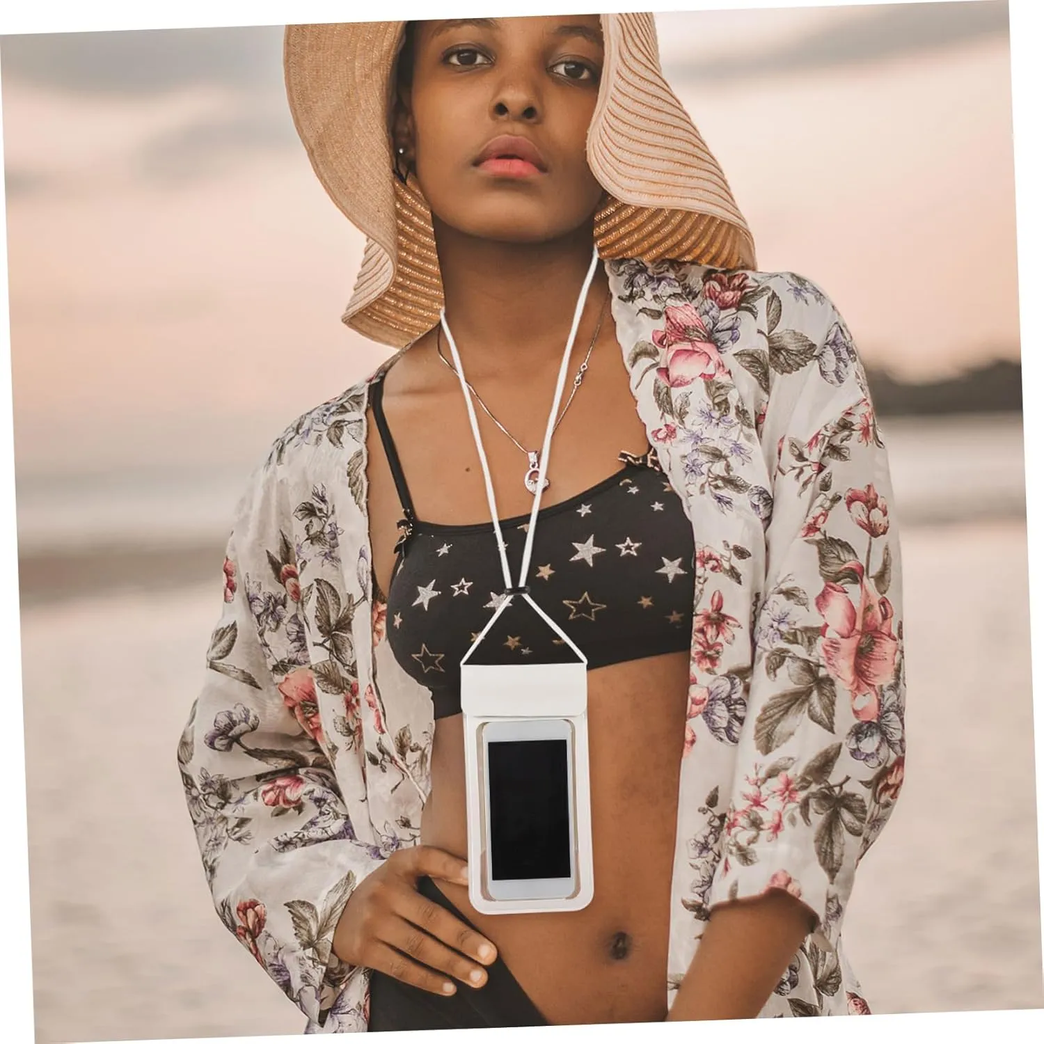 Mobile Phone Waterproof Bag TPU PVC for Swimming Diving Touch Screen Accessory Store Valuables White
