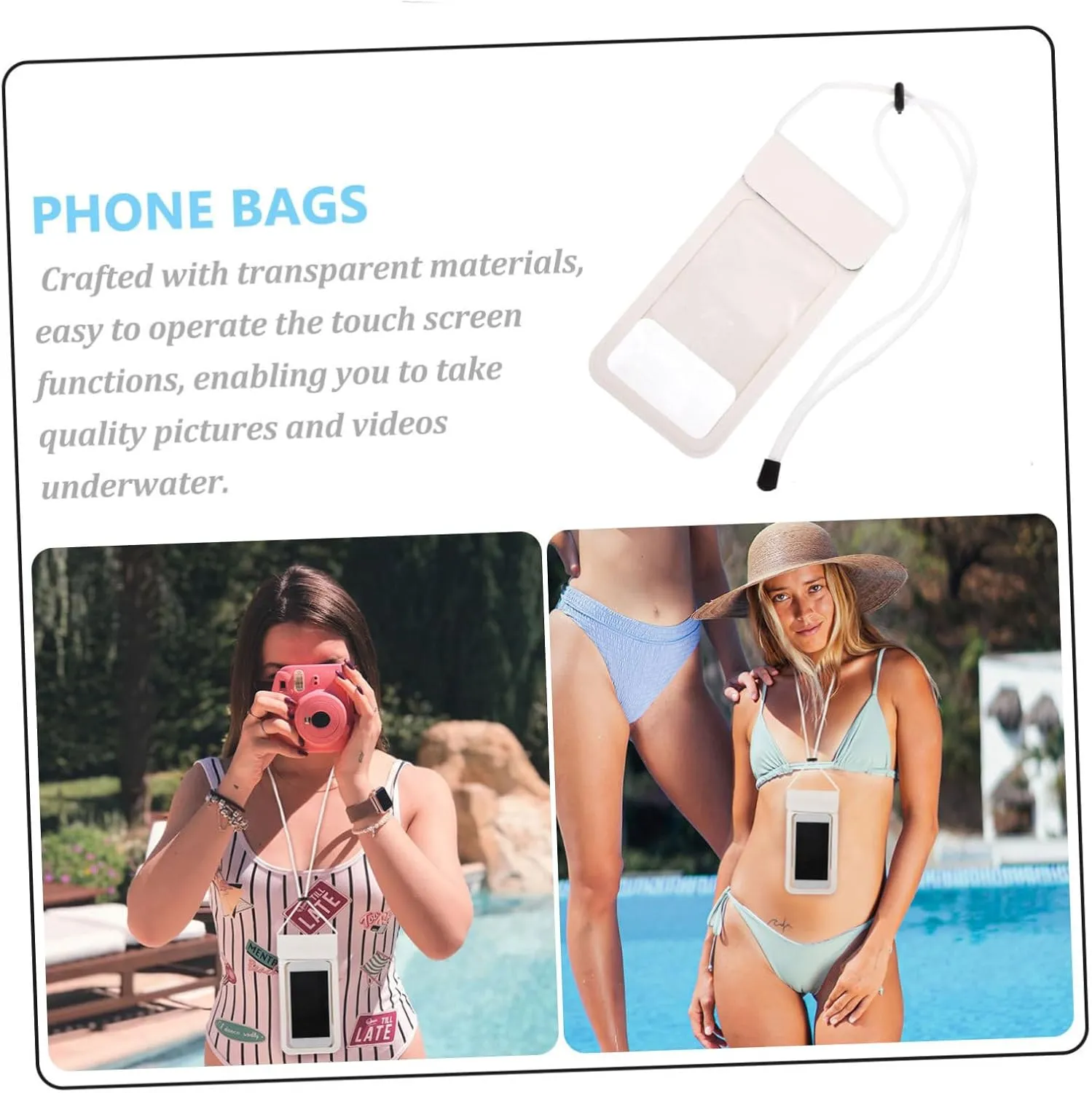 Mobile Phone Waterproof Bag TPU PVC for Swimming Diving Touch Screen Accessory Store Valuables White