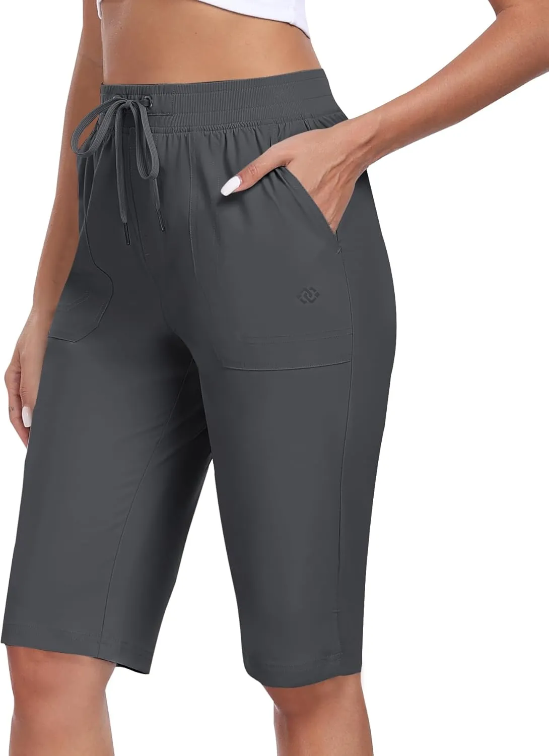 MoFiz Womens 13" Knee Length Hiking Shorts Quick Dry Water Resistant Athletic Travel Golf Bermuda Shorts with 3 Pockets