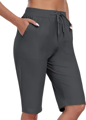 MoFiz Womens 13" Knee Length Hiking Shorts Quick Dry Water Resistant Athletic Travel Golf Bermuda Shorts with 3 Pockets