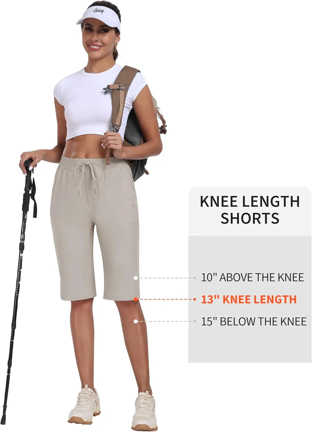 MoFiz Womens 13" Knee Length Hiking Shorts Quick Dry Water Resistant Athletic Travel Golf Bermuda Shorts with 3 Pockets