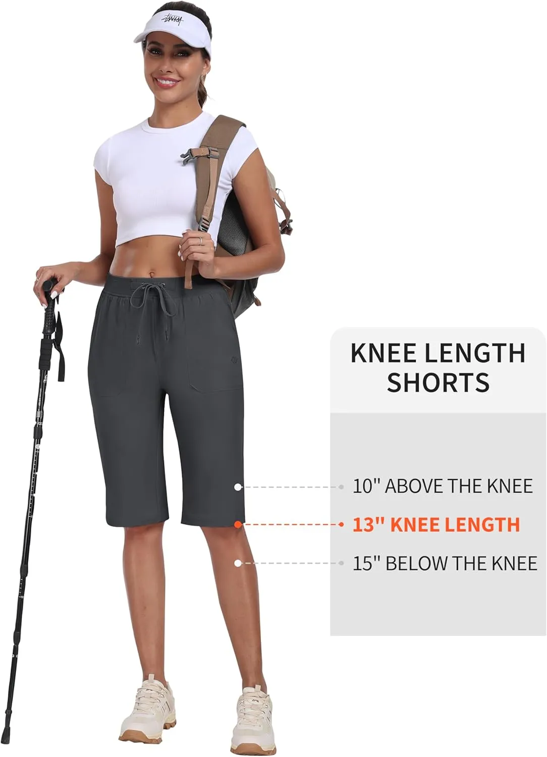 MoFiz Womens 13" Knee Length Hiking Shorts Quick Dry Water Resistant Athletic Travel Golf Bermuda Shorts with 3 Pockets