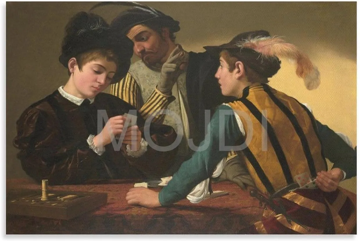 MOJDI Cardsharps by Caravaggio Canvas Painting Wall Art Poster for Bedroom Living Room Decor 08x12inch(20x30cm) Unframe-style
