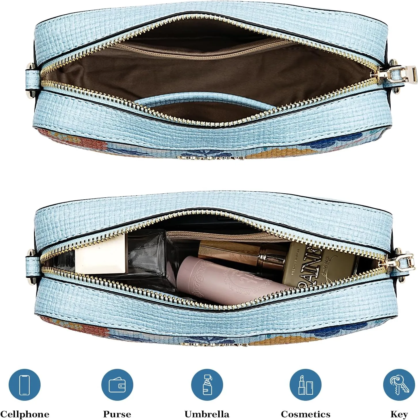 molshine Women's Crossbody Bag, Small Flowers Woven Shoulder Handbags, Designer PU Leather Purse Satchel for Women Ladies