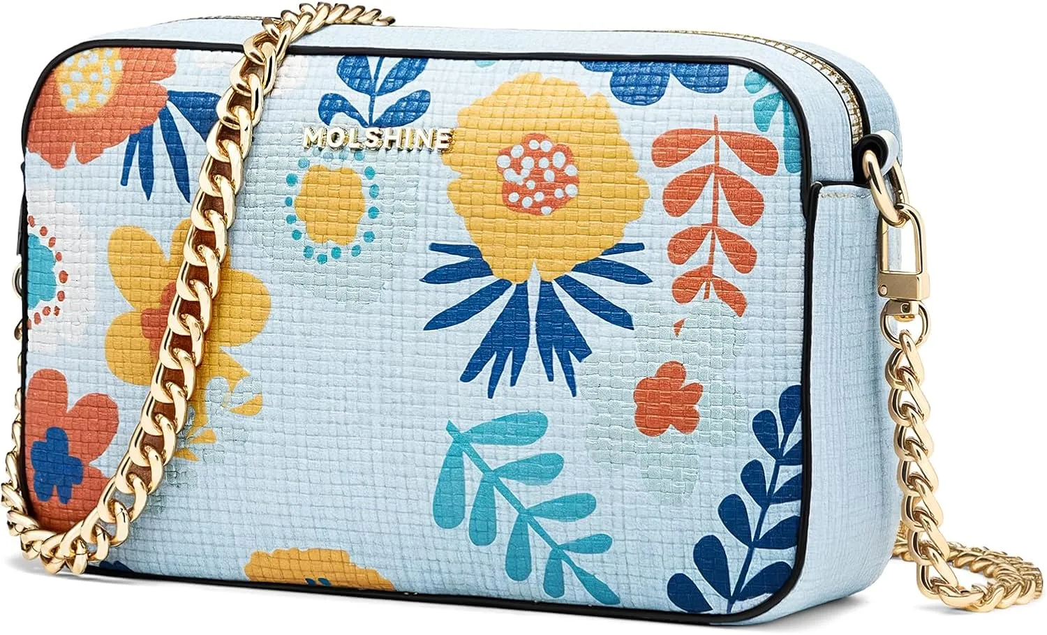 molshine Women's Crossbody Bag, Small Flowers Woven Shoulder Handbags, Designer PU Leather Purse Satchel for Women Ladies