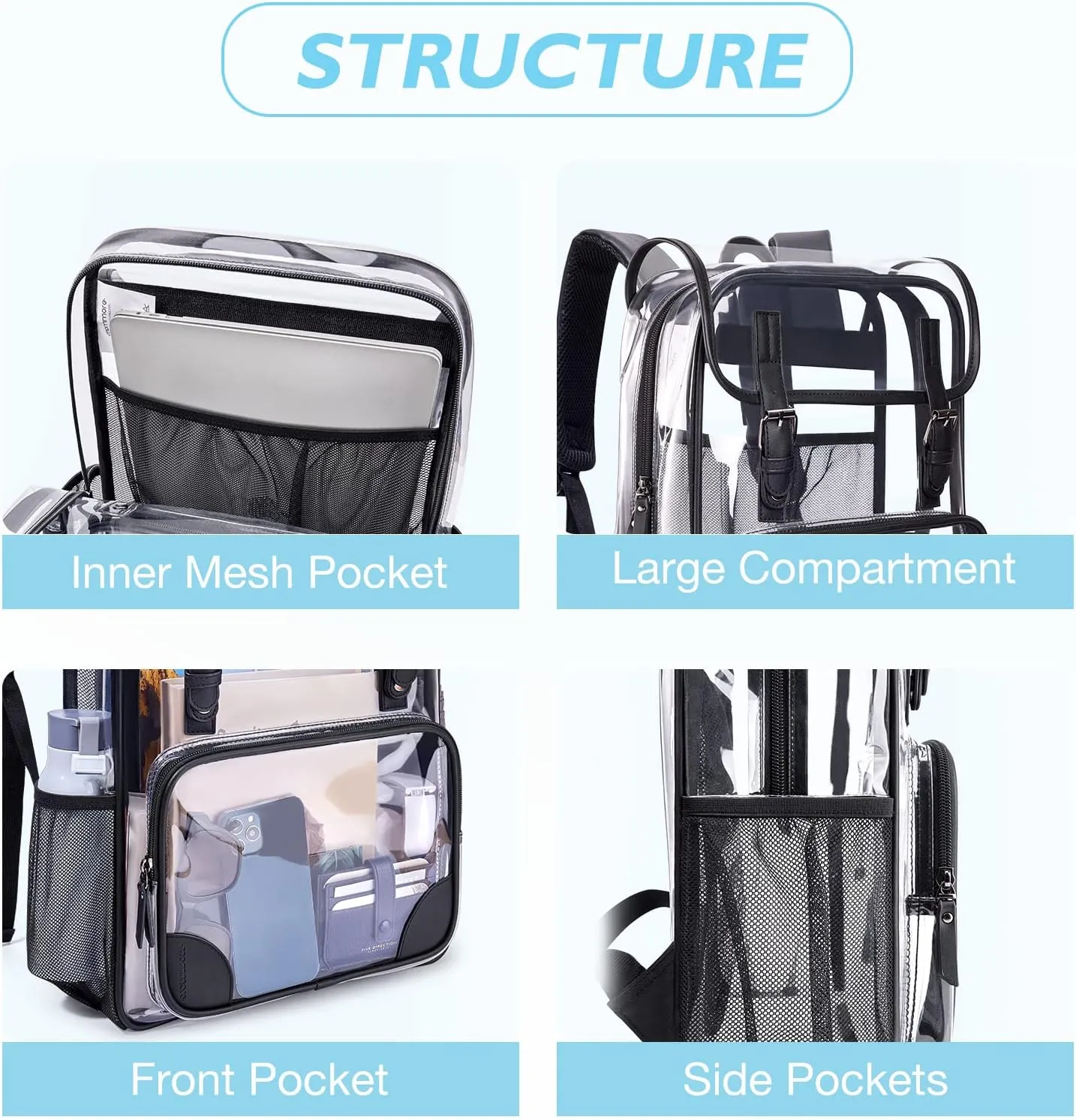 mommore Clear Backpack Heavy Duty Large Clear Backpacks for School Transparent PVC Stadium Approved See Through Backpack