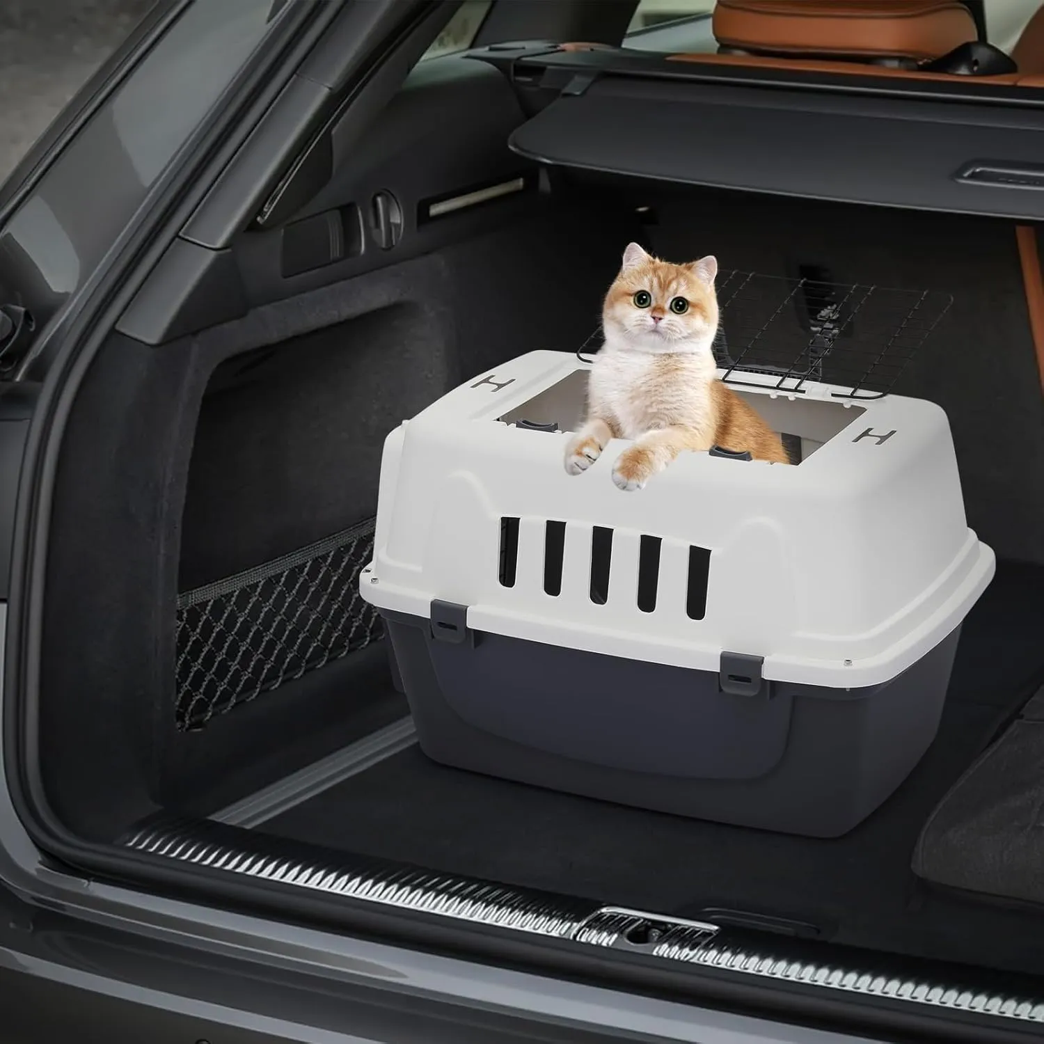 MoNiBloom 22-Inch Dog Crate Plastic 2-Door Top Loading Cat Carrier, Hard-Sided Dog Travel Carrier for Small Dogs and Cats, Ventilation and Security Lock Design for Pets up to 22 lbs (Grey)