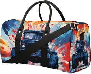 Monster Truck Cars Travel Duffel Bag for Women Men Waterproof Foldable Overnight Weekender Bag Large Capacity Sports Gym Bag