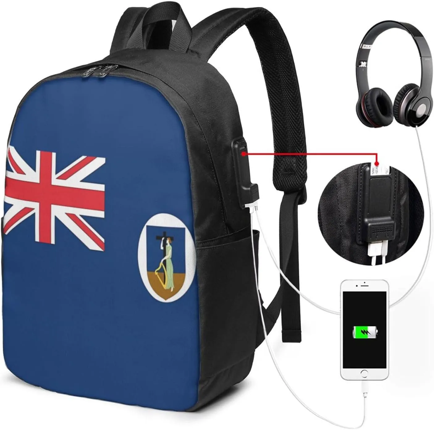 Montserrat Flag Laptop Backpacks Travel Backpack Casual Business Daypack Sport Rucksack Computer Bag Fits up to 17 Inch Notebook with USB Port