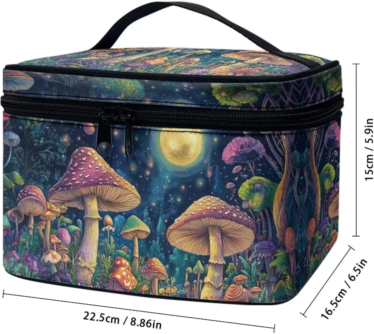 Moon Mushroom Cosmetic Travel Bags for Women Large Capacity Make Up Bags with Handle Portable Toiletry Bag Accessories Organizer Gifts