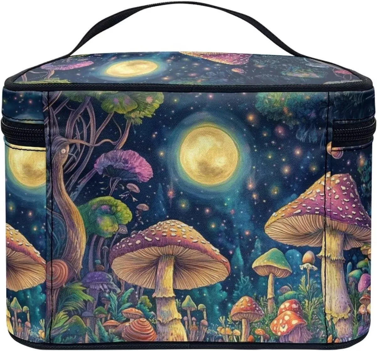 Moon Mushroom Cosmetic Travel Bags for Women Large Capacity Make Up Bags with Handle Portable Toiletry Bag Accessories Organizer Gifts