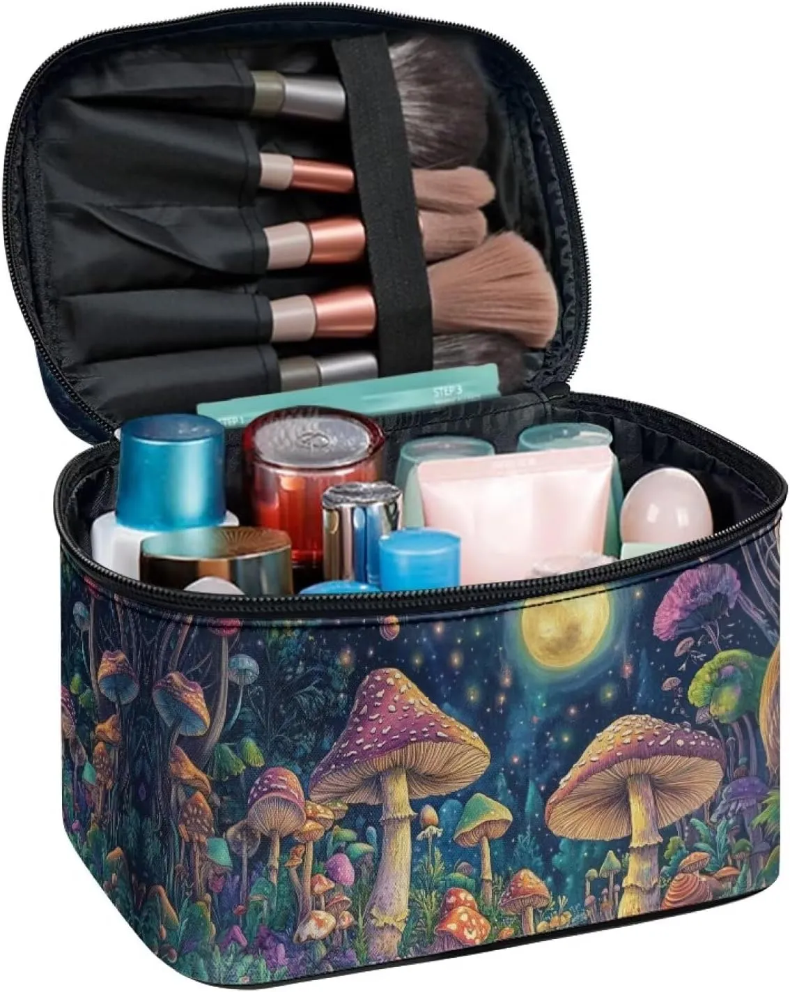 Moon Mushroom Cosmetic Travel Bags for Women Large Capacity Make Up Bags with Handle Portable Toiletry Bag Accessories Organizer Gifts