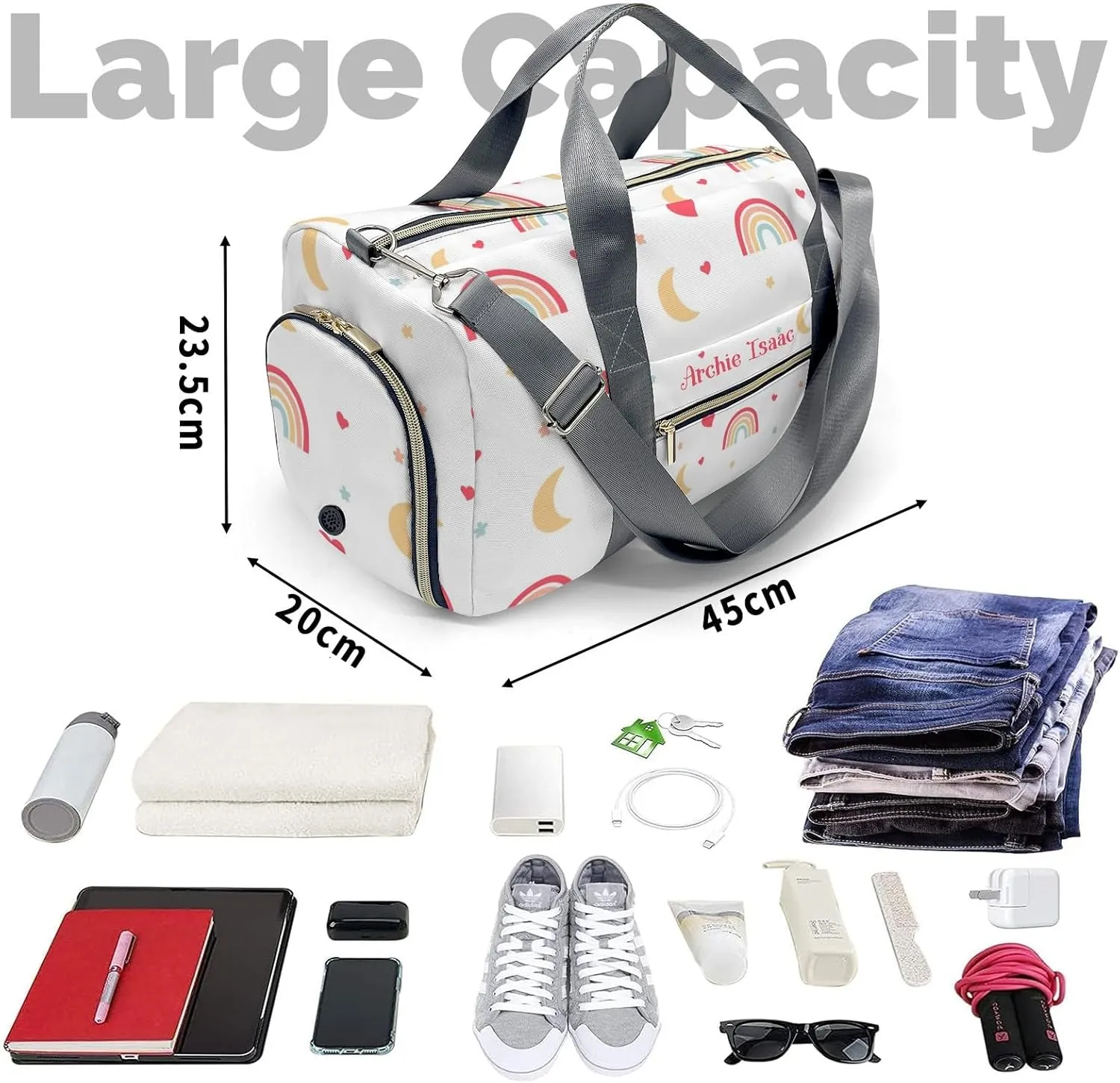 Moon Stars Rainbow Personalized Duffel Bags Customized Multi-Function Travel Bag Gym Sports Bag Dance Ballet Overnight Carry On Weekend Bag