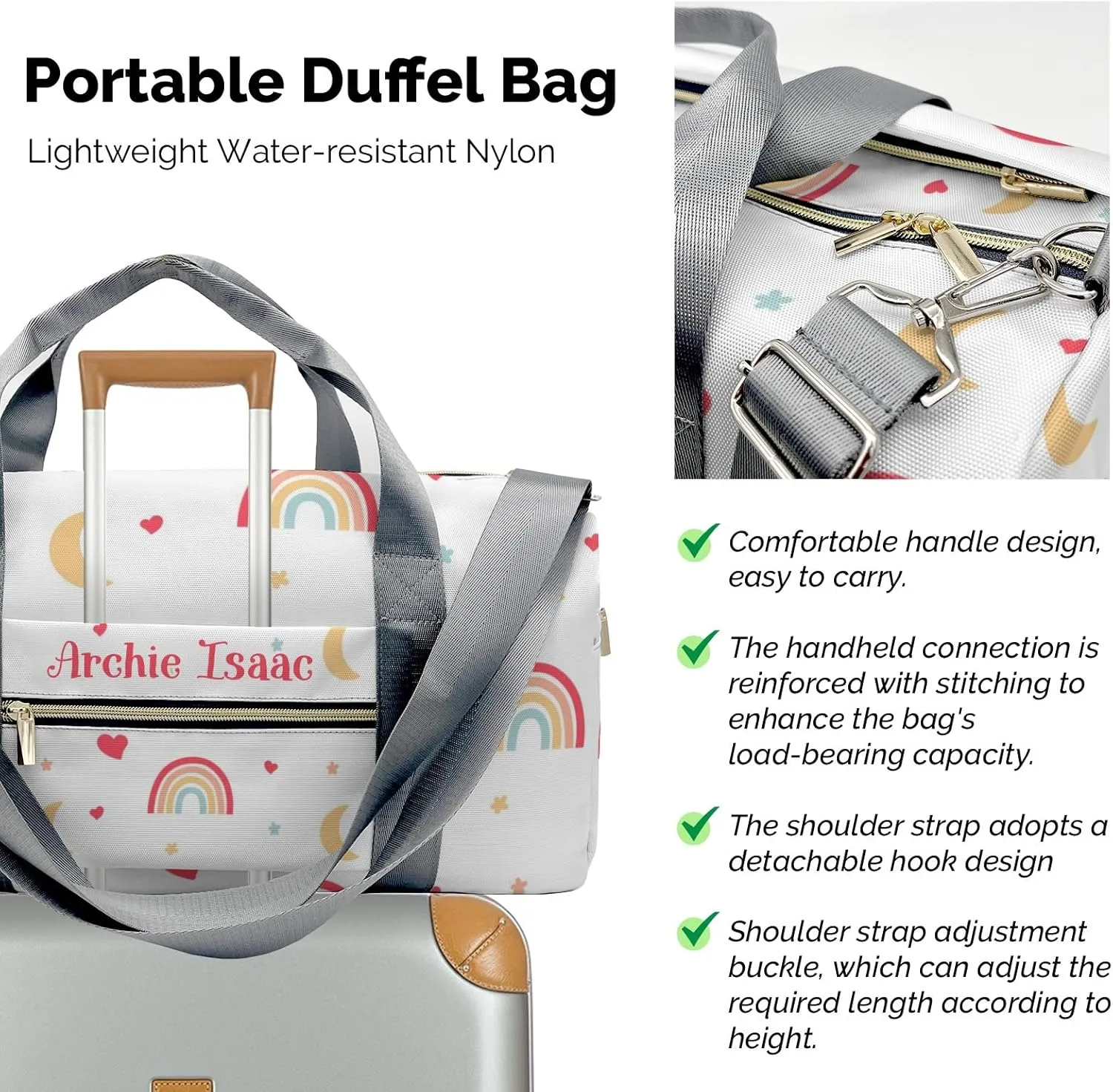Moon Stars Rainbow Personalized Duffel Bags Customized Multi-Function Travel Bag Gym Sports Bag Dance Ballet Overnight Carry On Weekend Bag