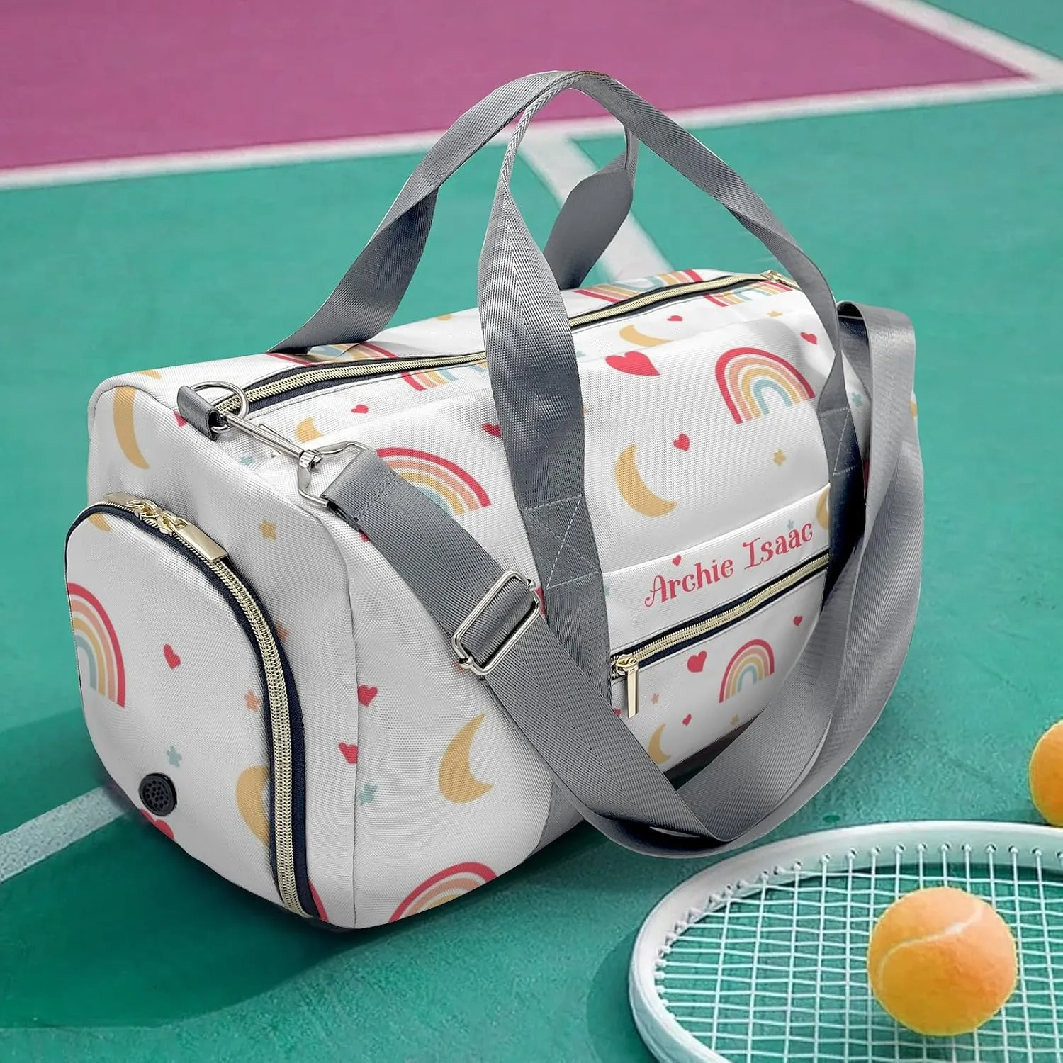 Moon Stars Rainbow Personalized Duffel Bags Customized Multi-Function Travel Bag Gym Sports Bag Dance Ballet Overnight Carry On Weekend Bag