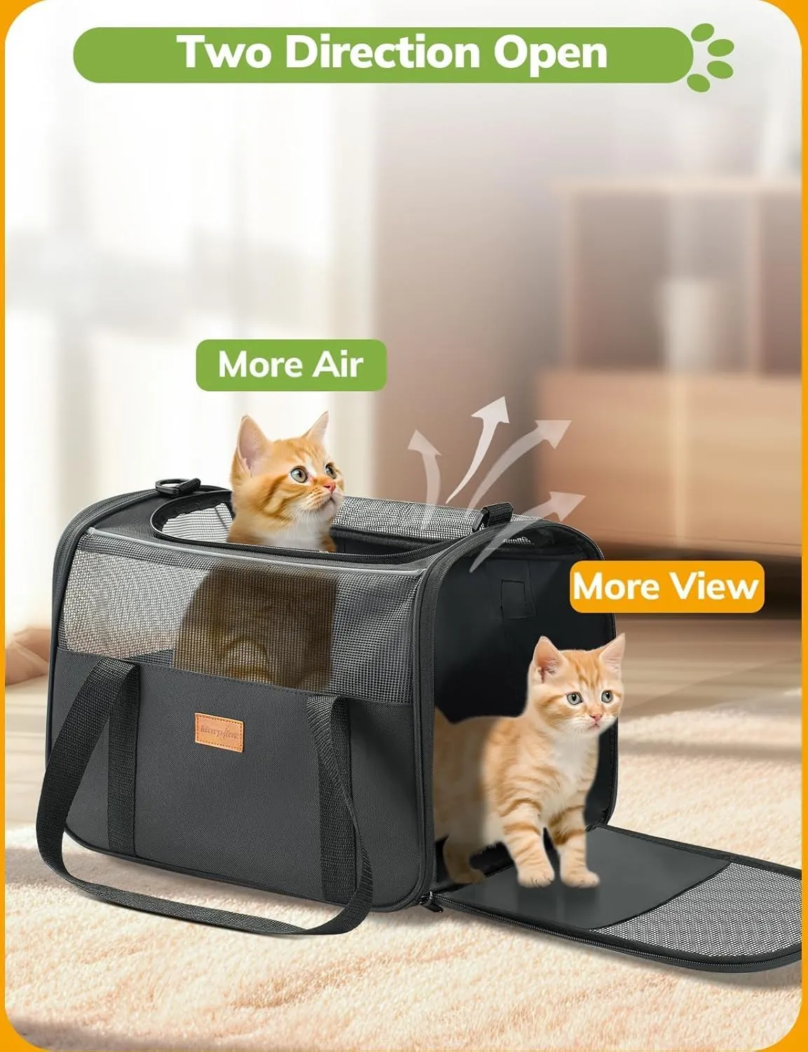 Morpilot Cat Carrier Soft - Portable Pet Carrier for Small or Medium Cats, Dogs and Puppy up to 14lbs, Airline Approved Dog Carrier with Safety Buckle - (Dark Gray)