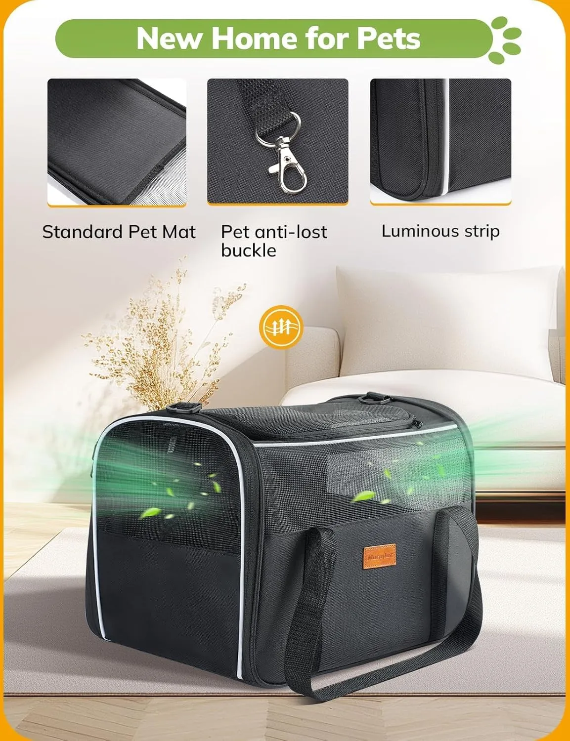 Morpilot Cat Carrier Soft - Portable Pet Carrier for Small or Medium Cats, Dogs and Puppy up to 14lbs, Airline Approved Dog Carrier with Safety Buckle - (Dark Gray)