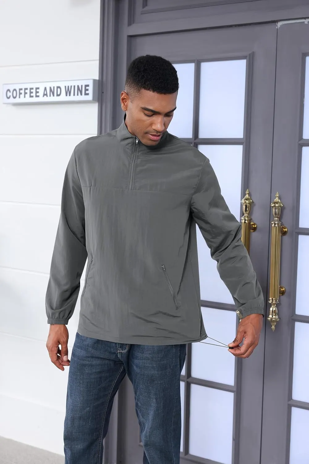 MorwenVeo Men's Casual Quarter Zip Pullover Lightweight Golf Track Jacket Stylish Windbreaker For Outdoors & Travel