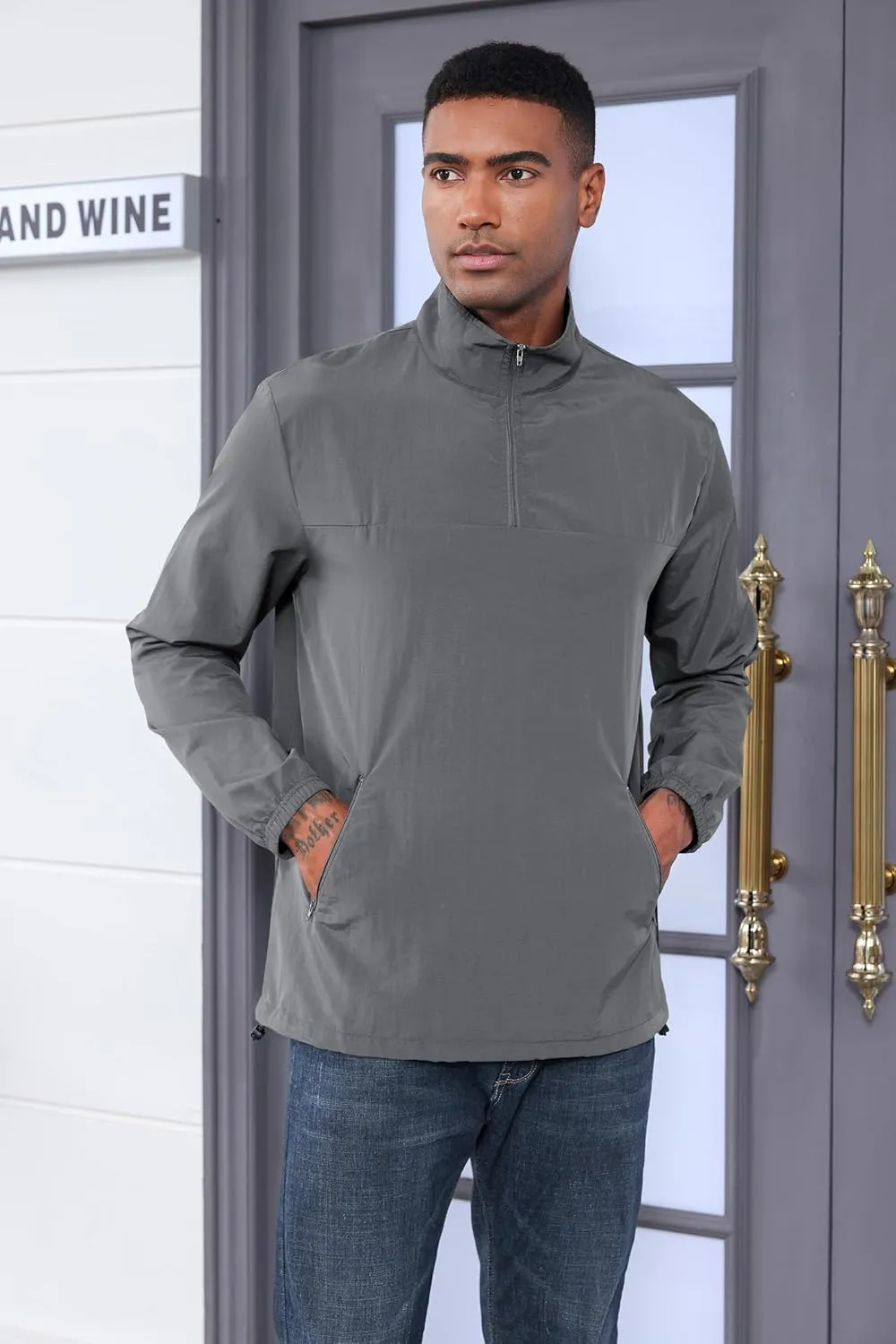 MorwenVeo Men's Casual Quarter Zip Pullover Lightweight Golf Track Jacket Stylish Windbreaker For Outdoors & Travel