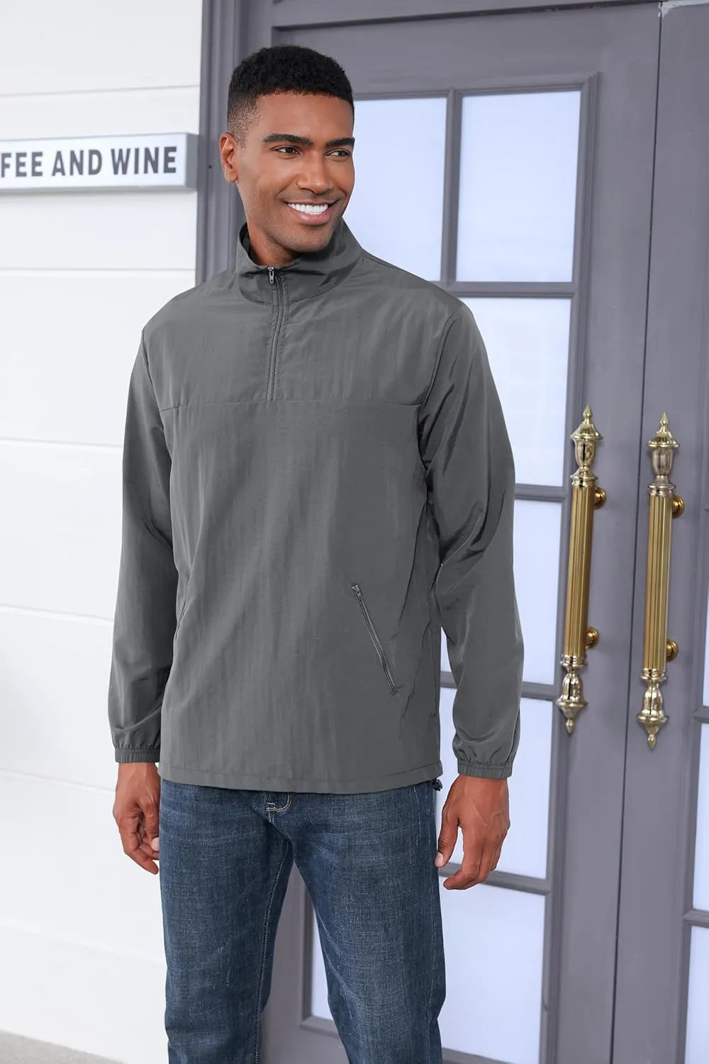 MorwenVeo Men's Casual Quarter Zip Pullover Lightweight Golf Track Jacket Stylish Windbreaker For Outdoors & Travel